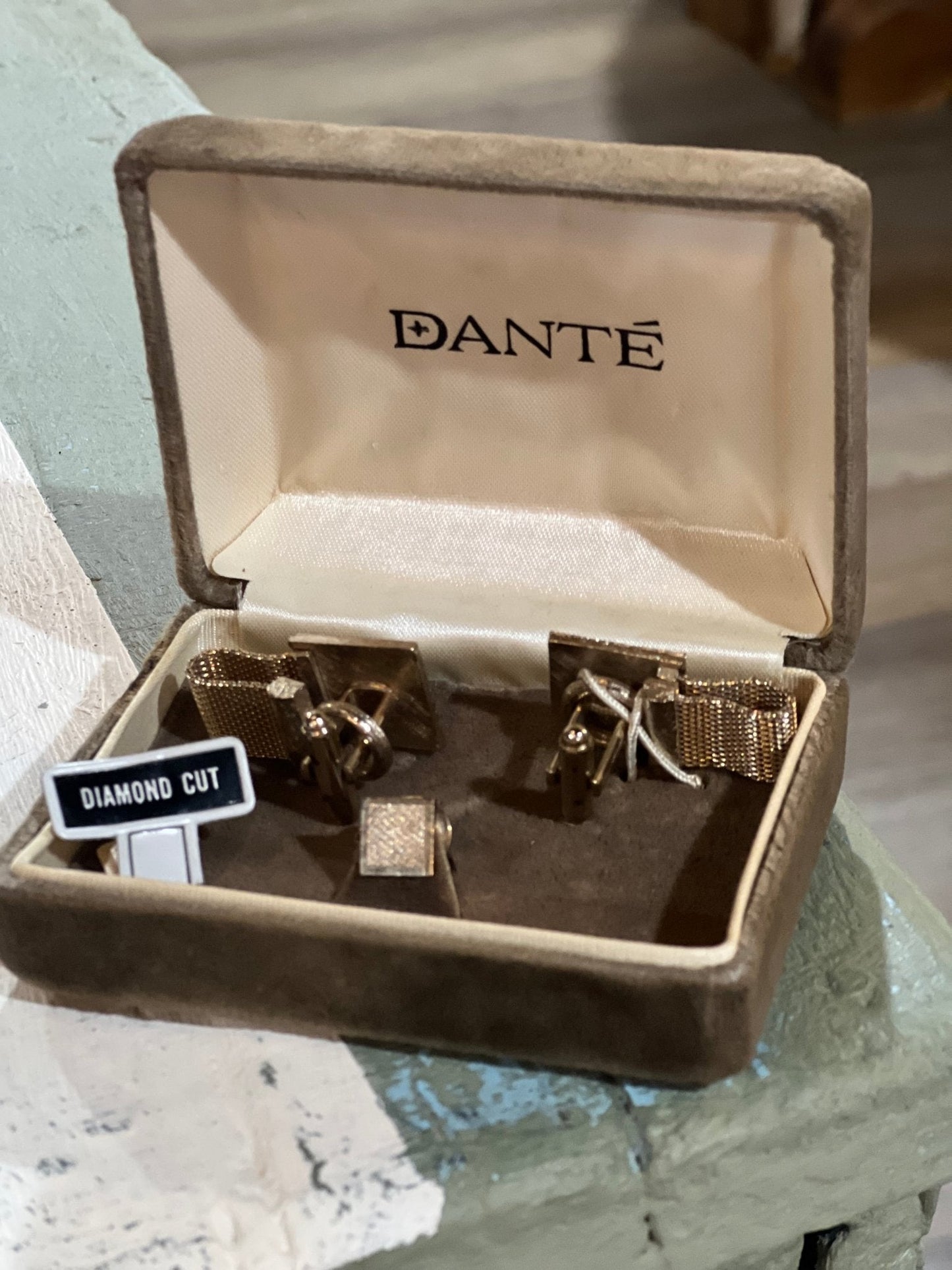 Vintage Danté Mid-Century "Diamond Cut" Mesh Wrap Cufflinks & Tie Tack Set - The Mustard Seed Collection, The Seed