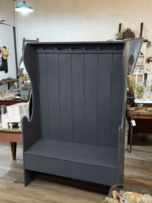 Vintage Farmhouse Hall Tree Mudroom Bench – Charcoal Black - The Mustard Seed Collection, The Seed
