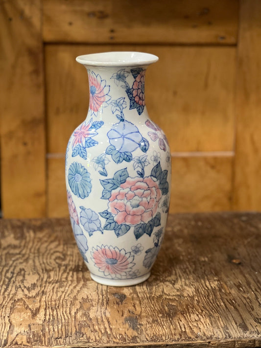 Vintage Hand-Painted Chinoiserie Floral Porcelain Baluster Vase - The Mustard Seed Collection, The Seed