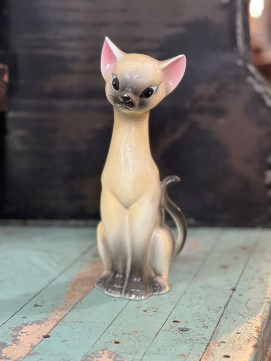Vintage Mid-Century Modern Siamese Cat Ceramic Figurine – Retro Elongated Styling - The Mustard Seed Collection, The Seed