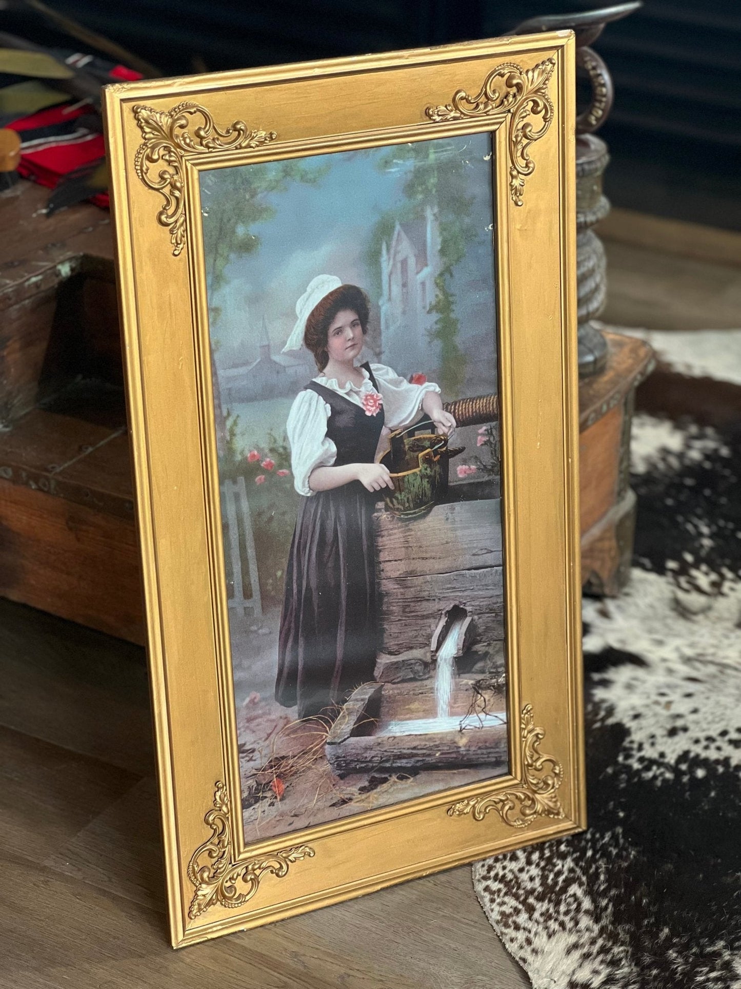 Vintage Print of a Maiden at a Well