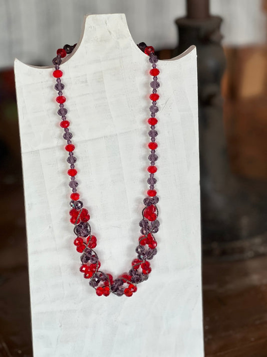 Vintage Ruby Red & Smoky Amethyst Faceted Crystal Bead Necklace - 19"-23" Adjustable The Mustard Seed Collection