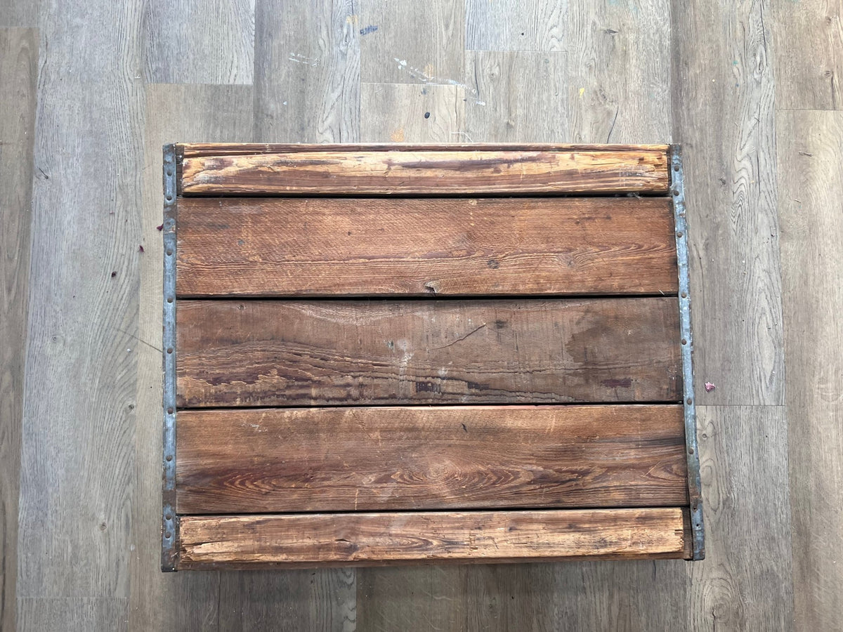 Vintage Rustic Wooden Crate Tray / Shallow Industrial Factory ToteBox