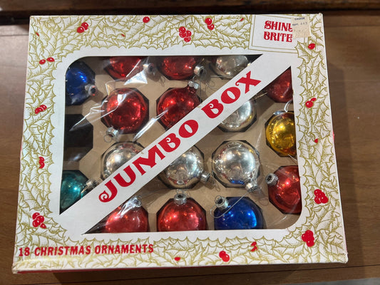 Vintage Shiny Brite Glass Christmas Ornaments – Original Jumbo Box, 17 Ornaments Movin on auction