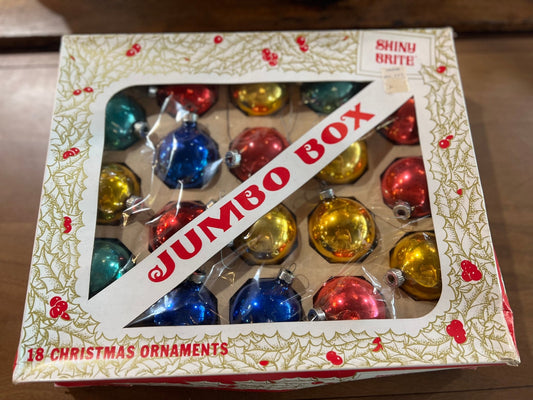 Vintage Shiny Brite Glass Christmas Ornaments – Original Jumbo Box, 18 Ornaments