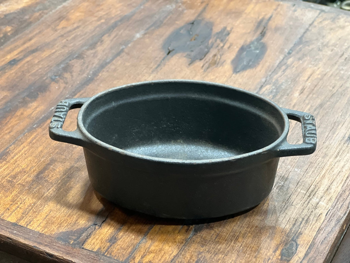 Vintage Staub Enameled Cast Iron Mini Oval Baking Dish - Matte Black & Graphite - The Mustard Seed Collection, The Seed