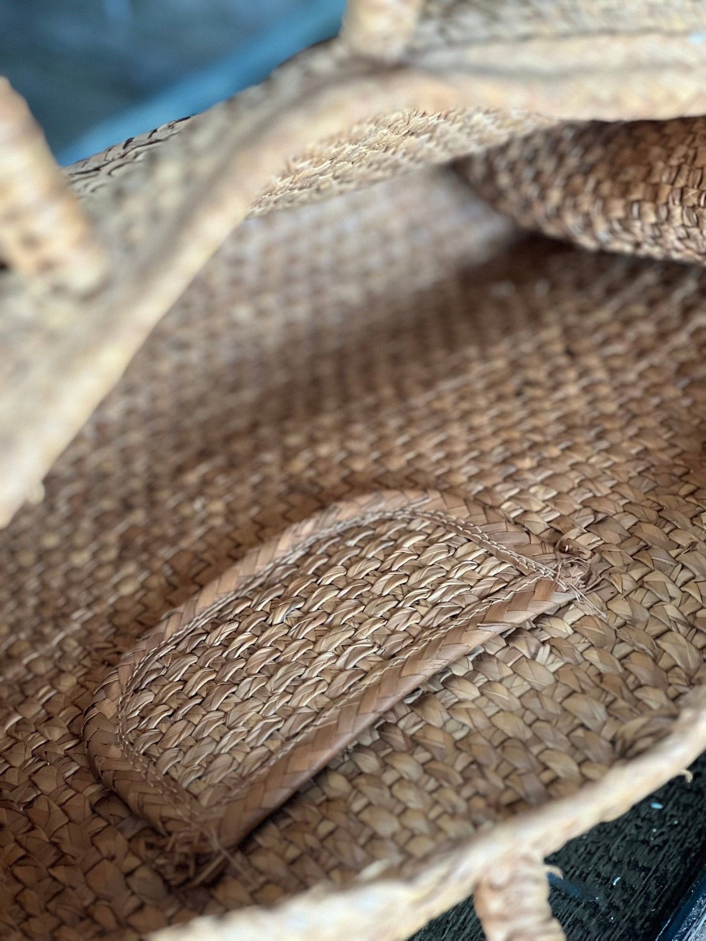 Vintage Woven Straw Briefcase Tote Bag