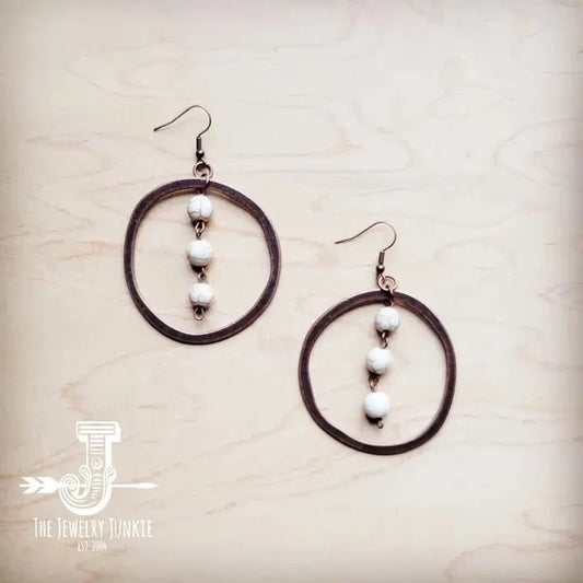 Western Copper Hoop Earrings w/ White Turquoise