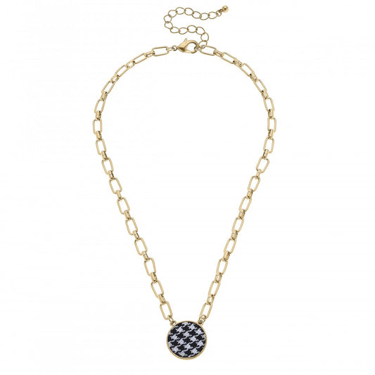 Chain Link Necklace Featuring Houndstooth Pendant