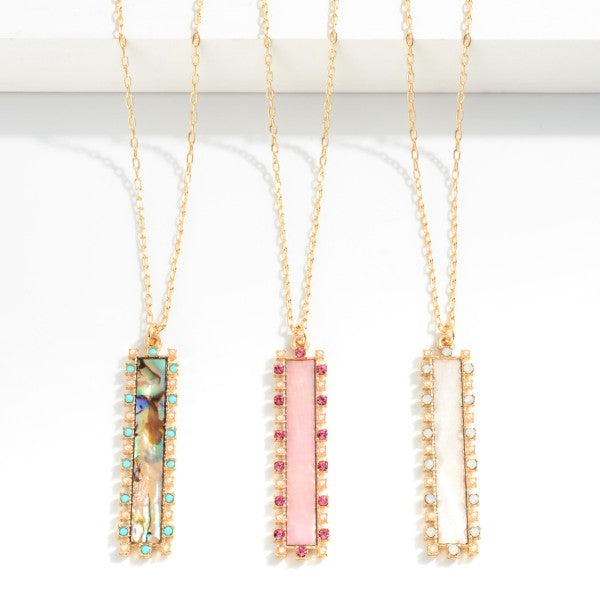 Chain Link Necklace Featuring Iridescent Rectangle Pendant With Pearl & Beaded Accents Judson