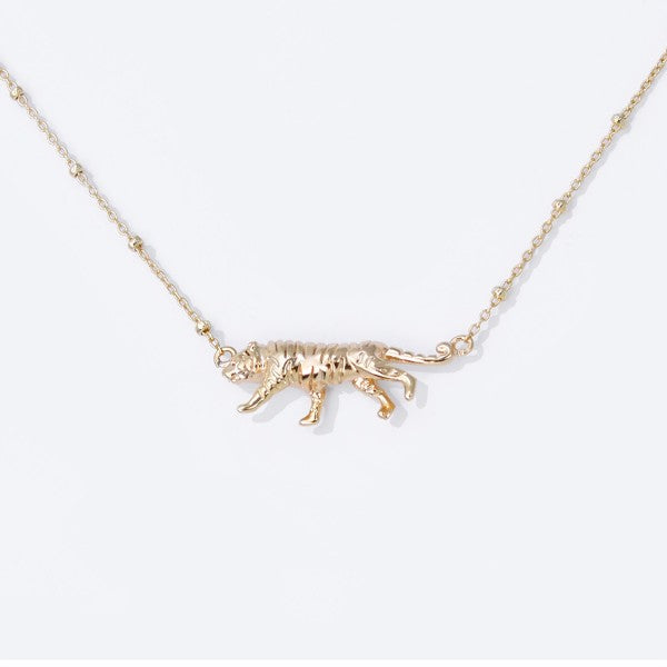 Dainty Chain Link Necklace Featuring Tiger Pendant Judson