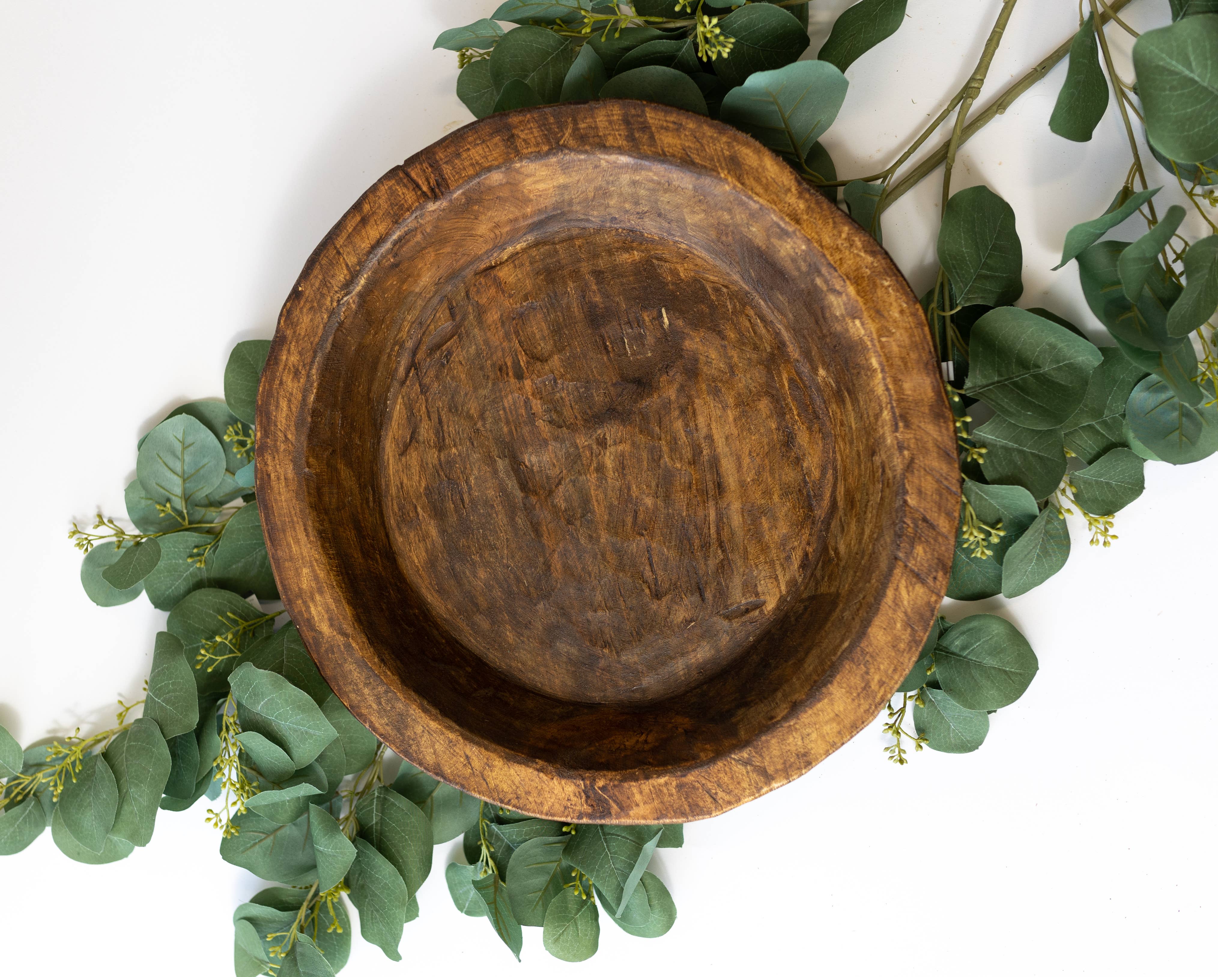 Large Wood Round Bowl Forever Green Art