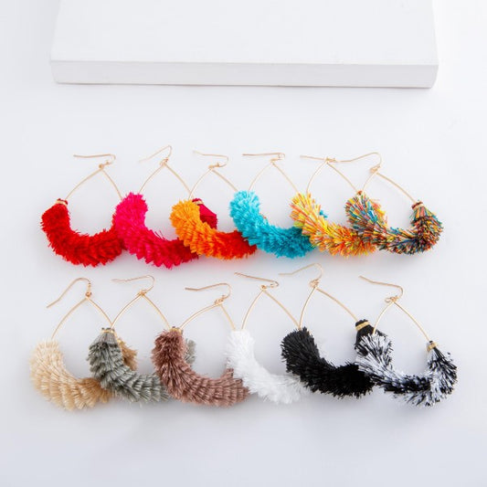 Textured Fringe Tassel Teardrop Earrings