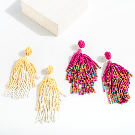 Seed Beaded Tassel Drop Earrings