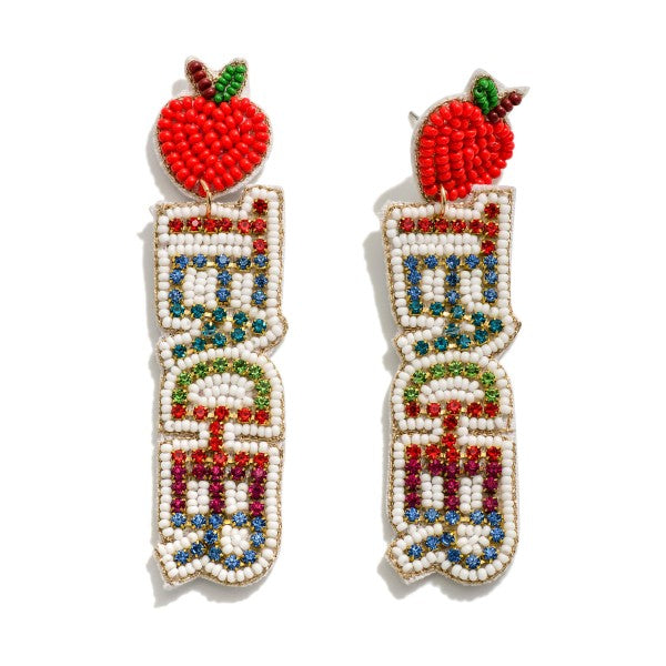 Seed Bead and Rhinestone Teacher Drop Earrings Multi