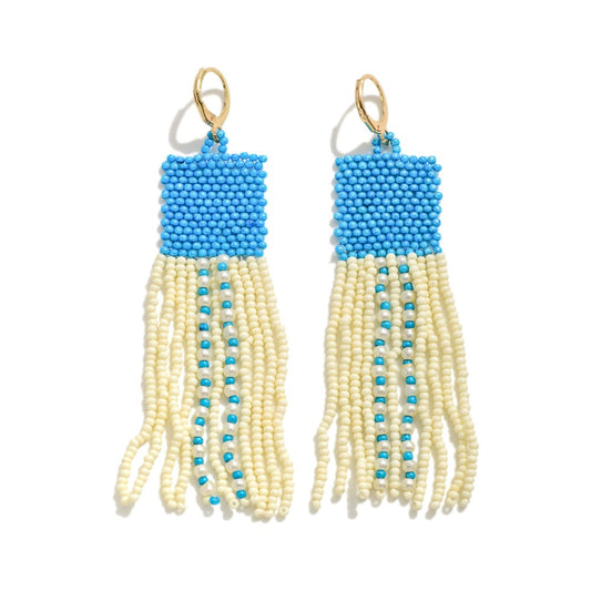 Seed Bead Color Block Tassel Drop Earrings