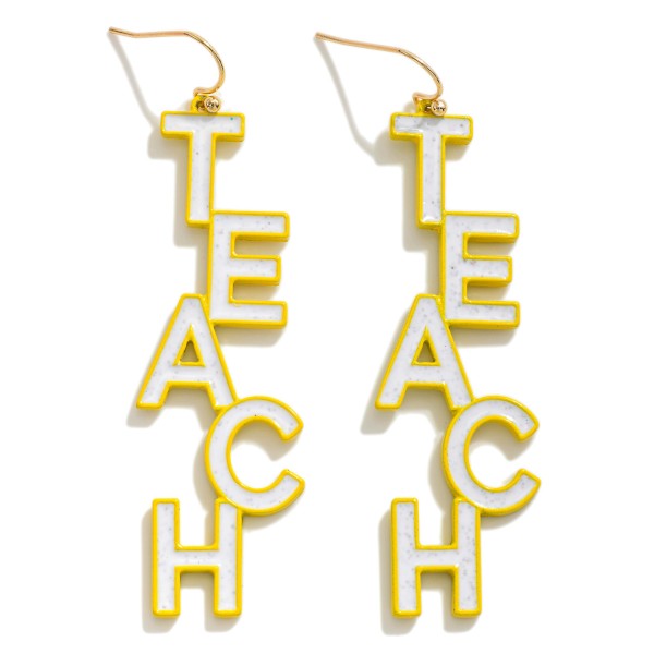 Resin 'Teach' Drop Earrings Featuring Speckle Detail Yellow