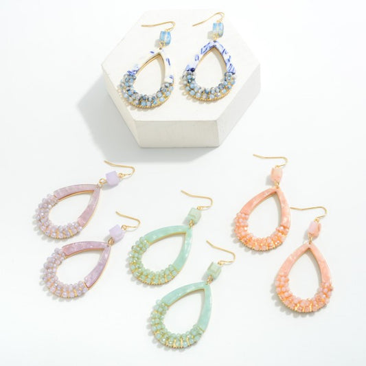 Glitter Resin And Beaded Teardrop Earrings