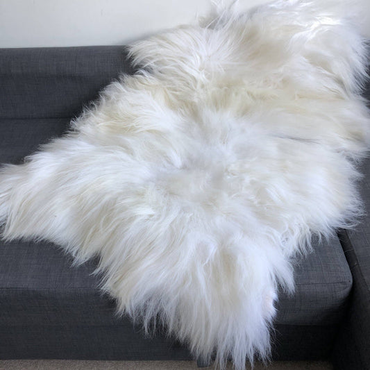 Icelandic White Long Fur Sheepskin Rug 100% Natural Sheep: XL