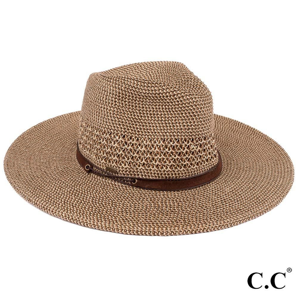 Paper Straw Wide Brim Panama hat with faux leather string band Judson & Co.