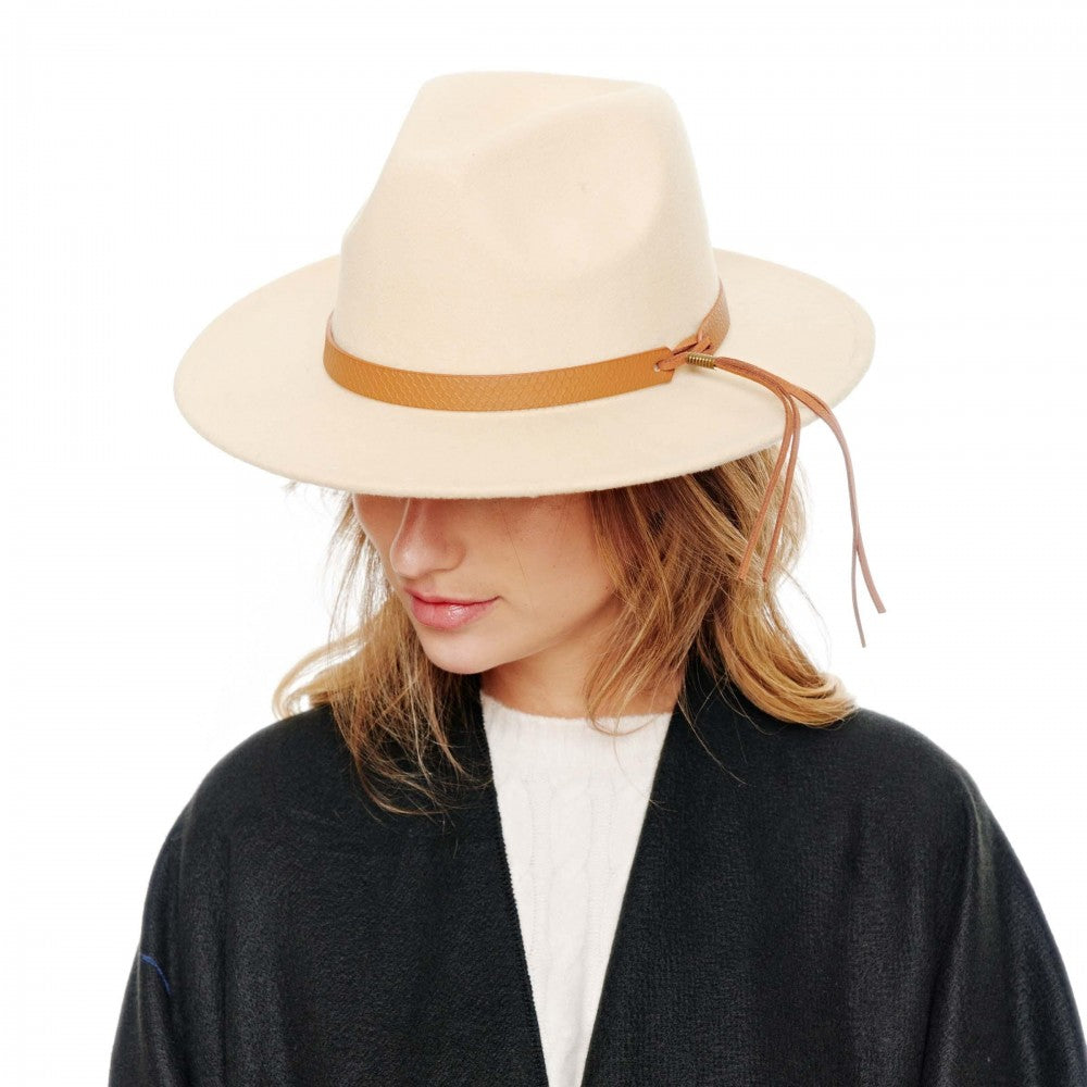 Felt Wide Brim Hat With Textured Leather Band With Tassel Judson & Co.