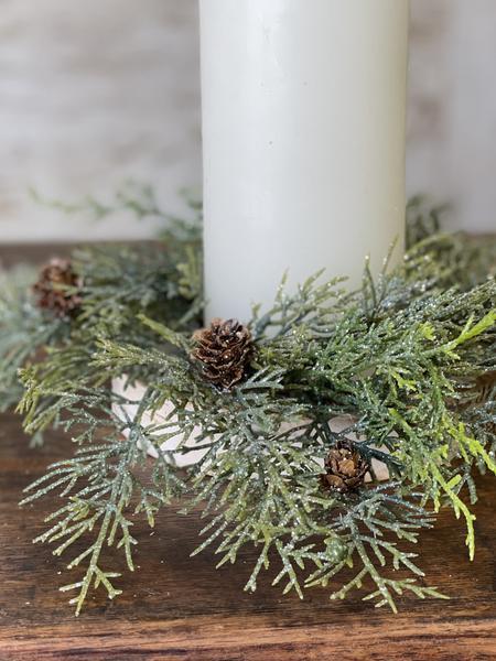 3" Glittering Greens Cedar Candle Ring