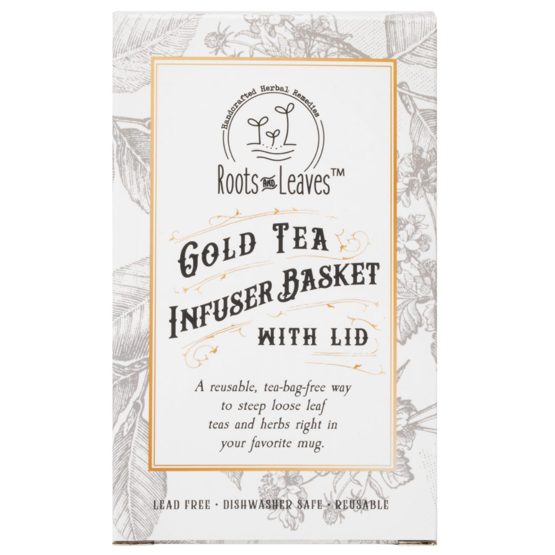 Extra Fine Gold Stainless Steel Large Mesh Tea Infuser w/Lid Roots And Leaves