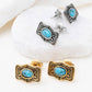 Gold Stainless Steel Turquoise Stone Buckle Stud Earrings: Gold WJW