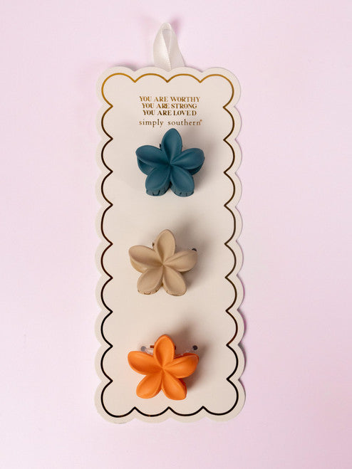 Mini Flower Hair Clips by Simply Southern Dark Blue Khaki Apricot