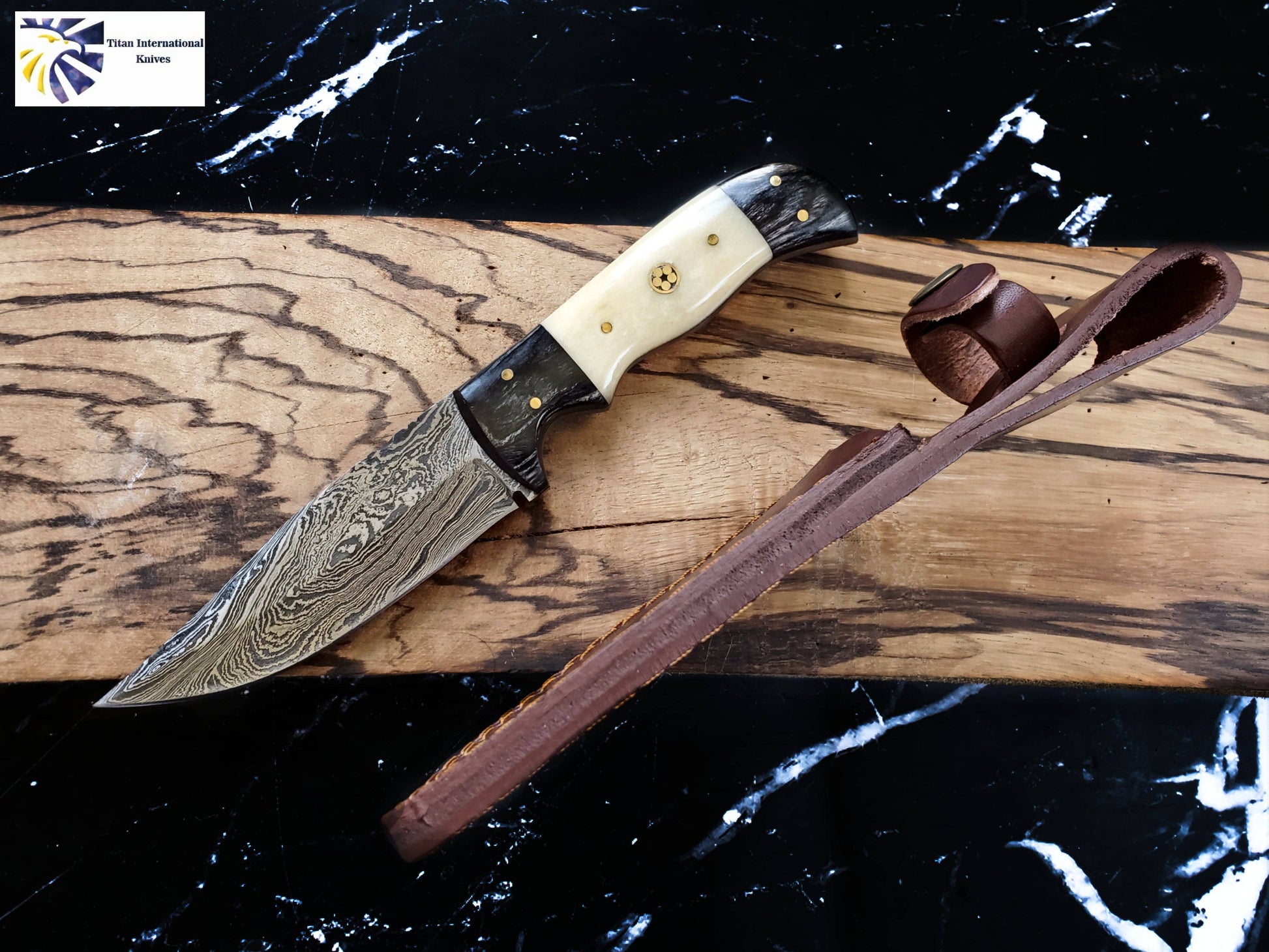 Damascus Steel Hunting Knife By Titan TD-170