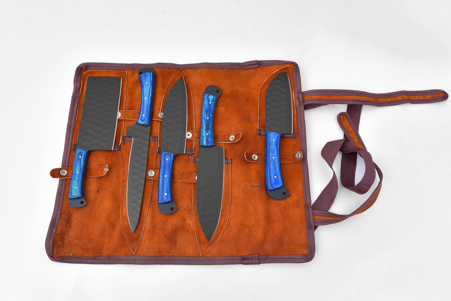 5-Piece Knife Set / With Leather carry Bag: Blue