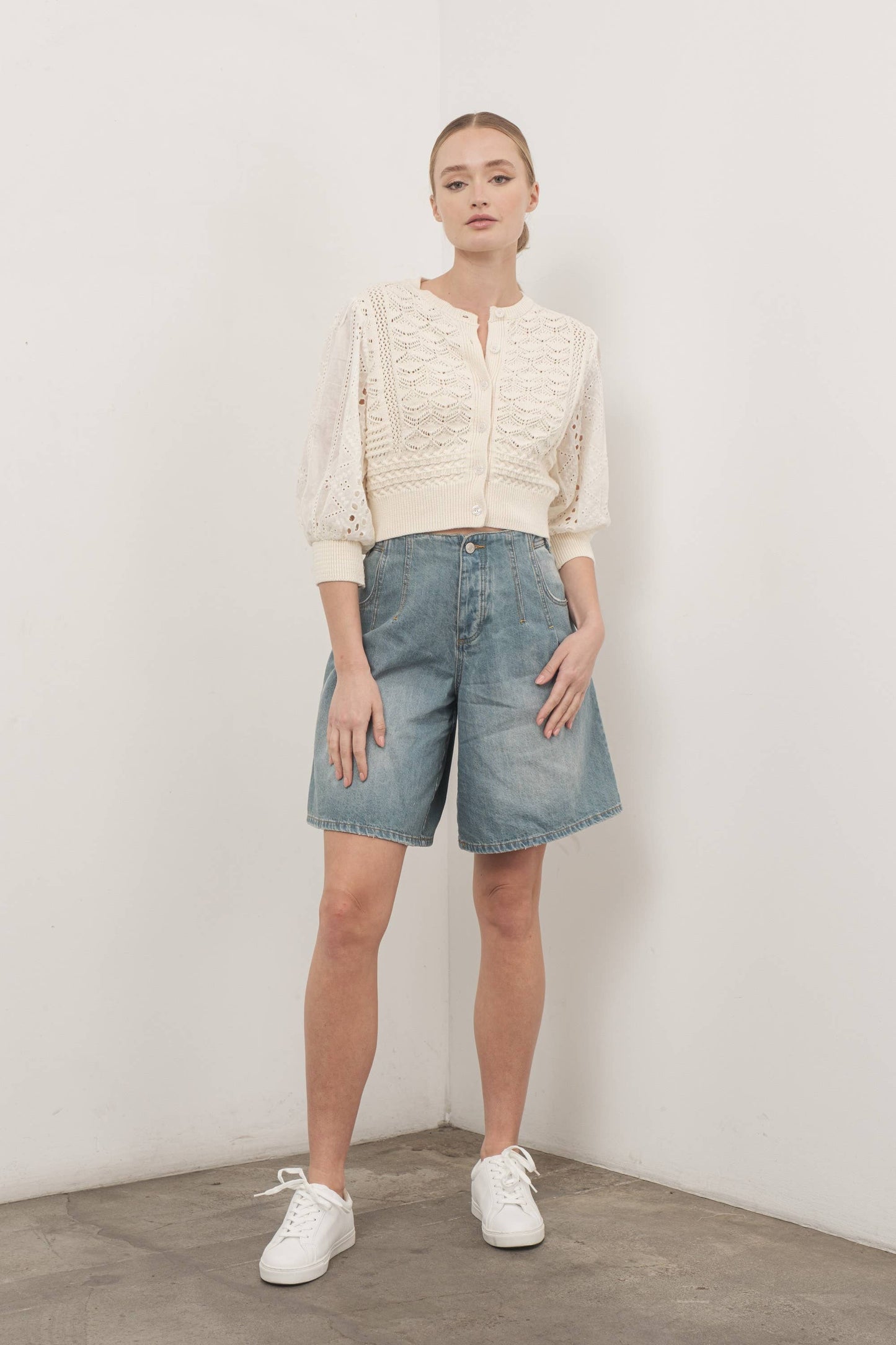 The Poppy 3/4 Sleeve Sweater in Cream Small