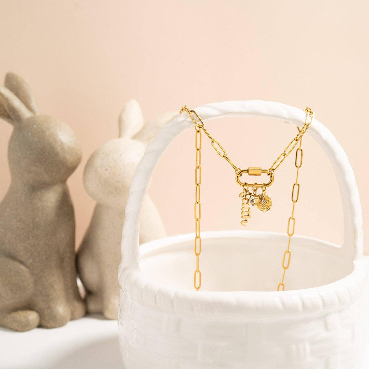 18K Gold PVD Paperclip Carabiner Necklace: Gold / 16+2" WJW