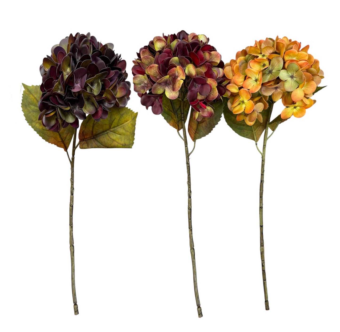 22" Artificial Hydrangea Stem –Fall Theme Large Bloom: Plum Green