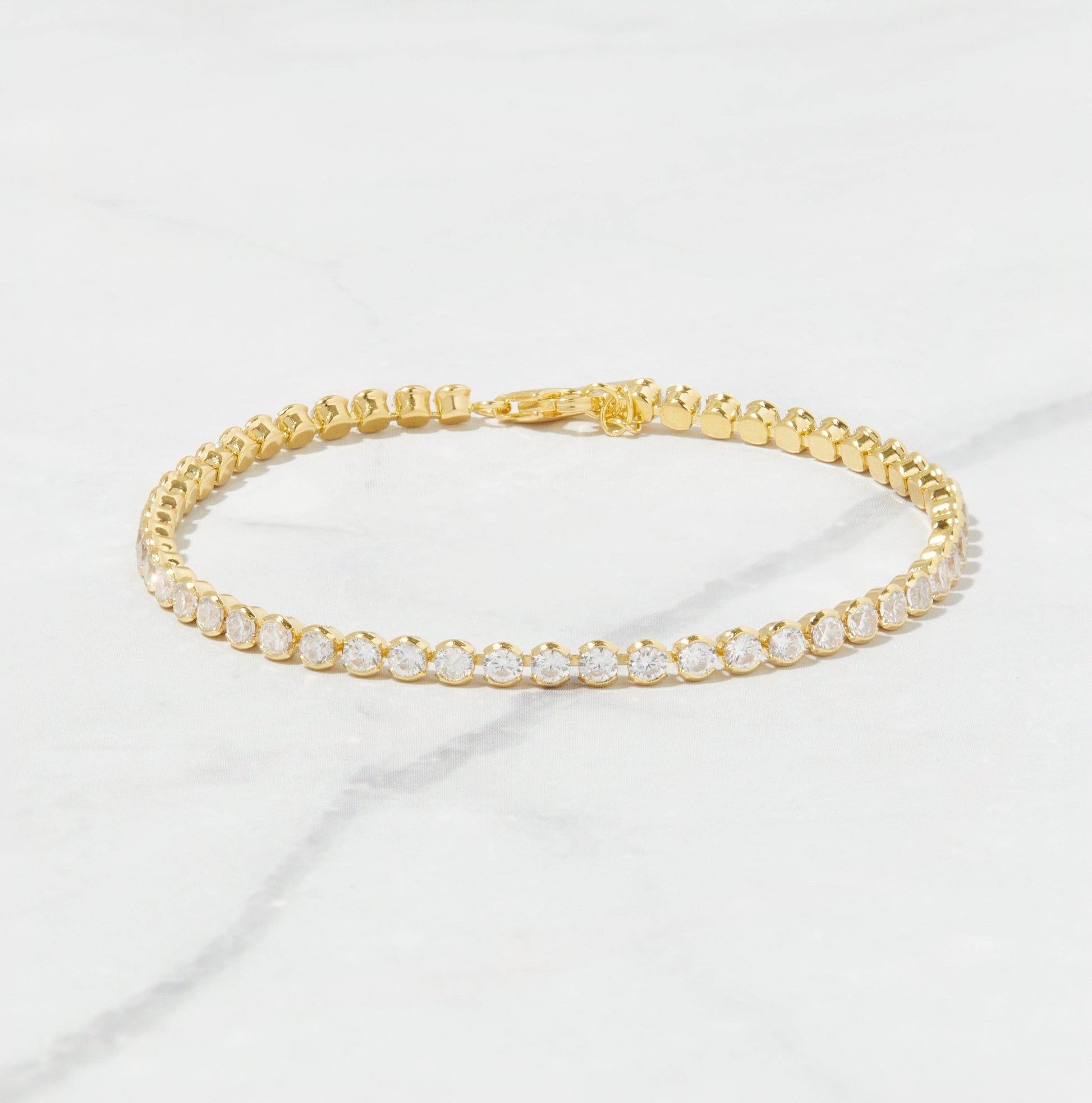 3mm Round Tennis Bracelet: 6.75'' + 0.5" Ext. / Gold