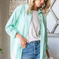 Mint Solid Frayed Hem Long Sleeve Button Down Shirt