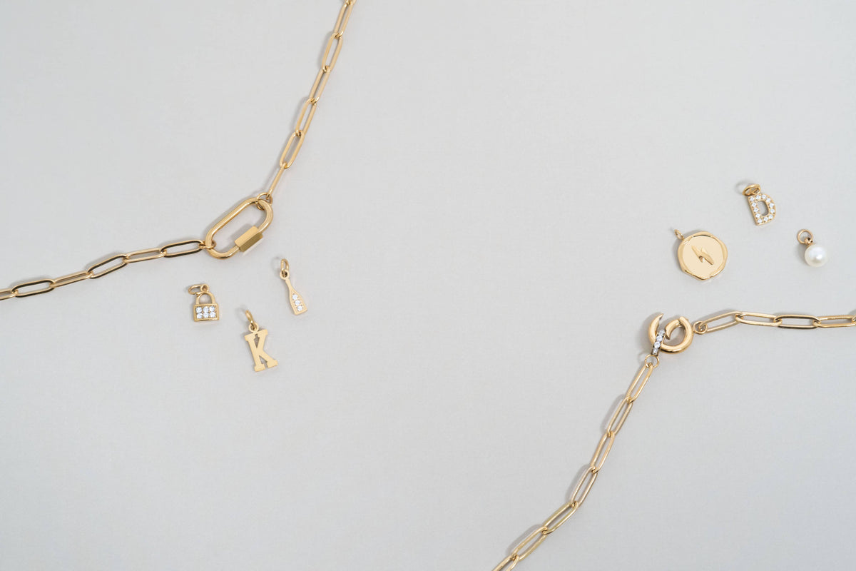 18K Gold PVD Paperclip Carabiner Necklace: Gold / 16+2" WJW