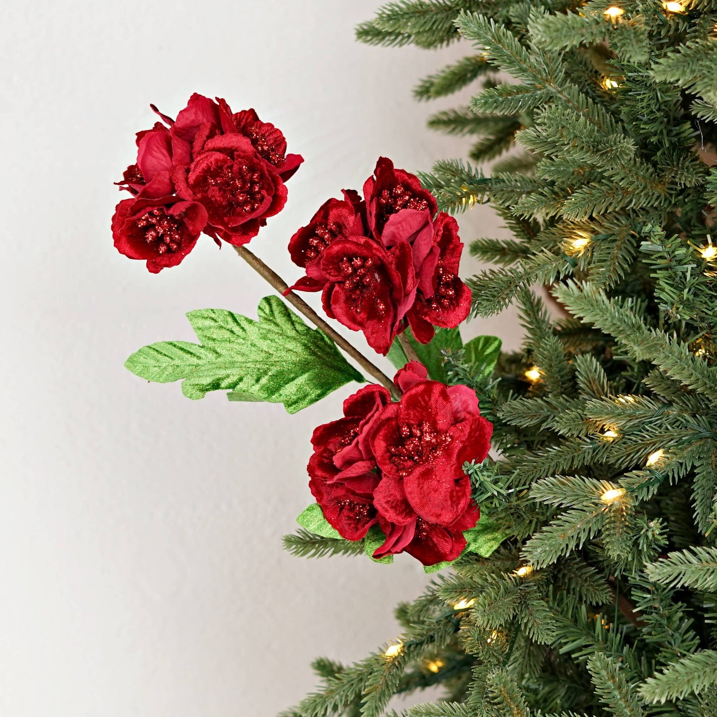 23in Velvet Cluster Hydrangea Spray-RED