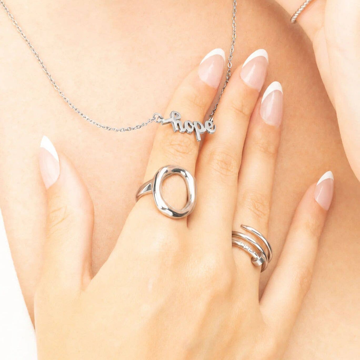 18K Gold PVD Stainless Steel  "Hope" Script Charm Necklace: Gold WJW