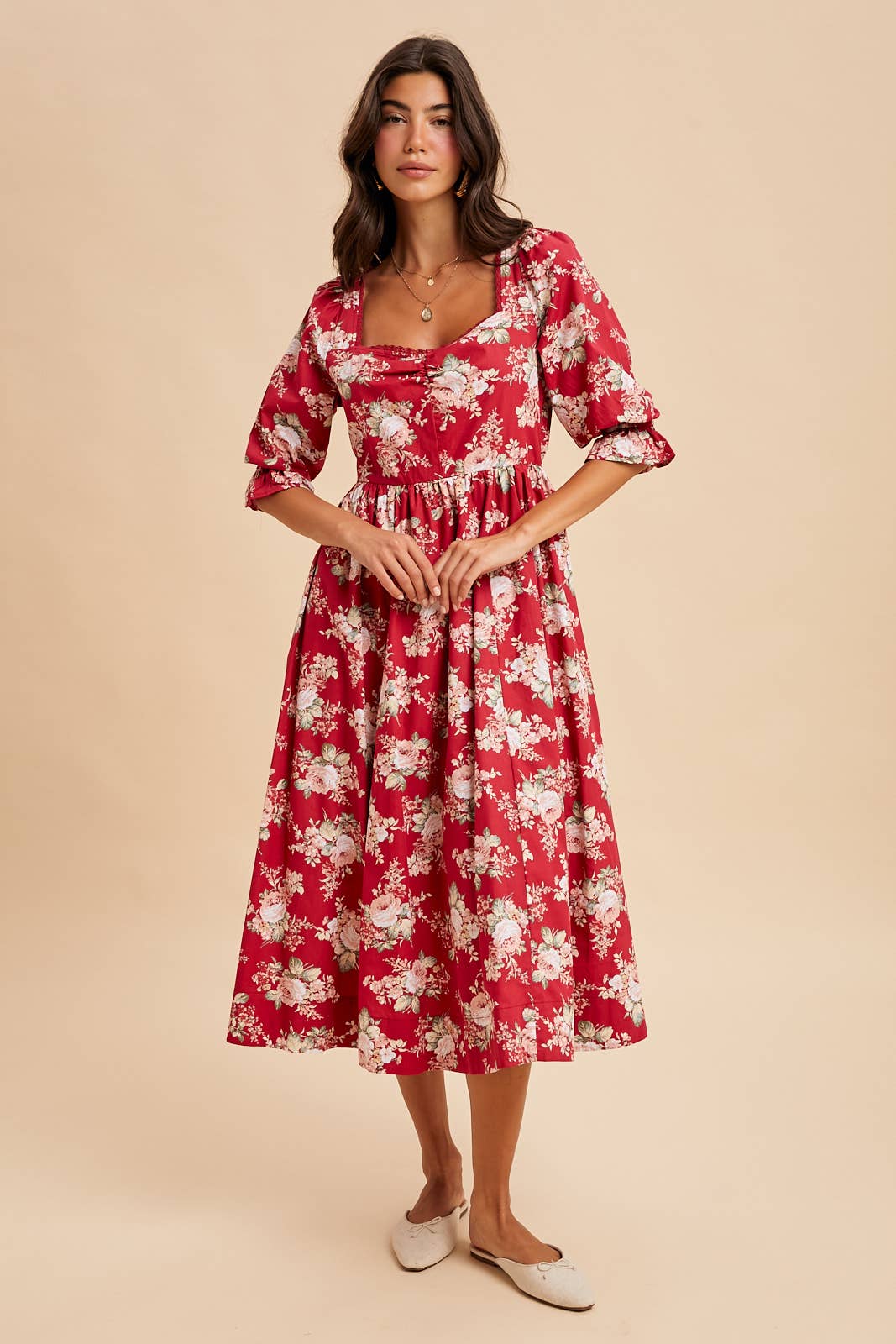Winterberry Cotton Floral Midi Dress