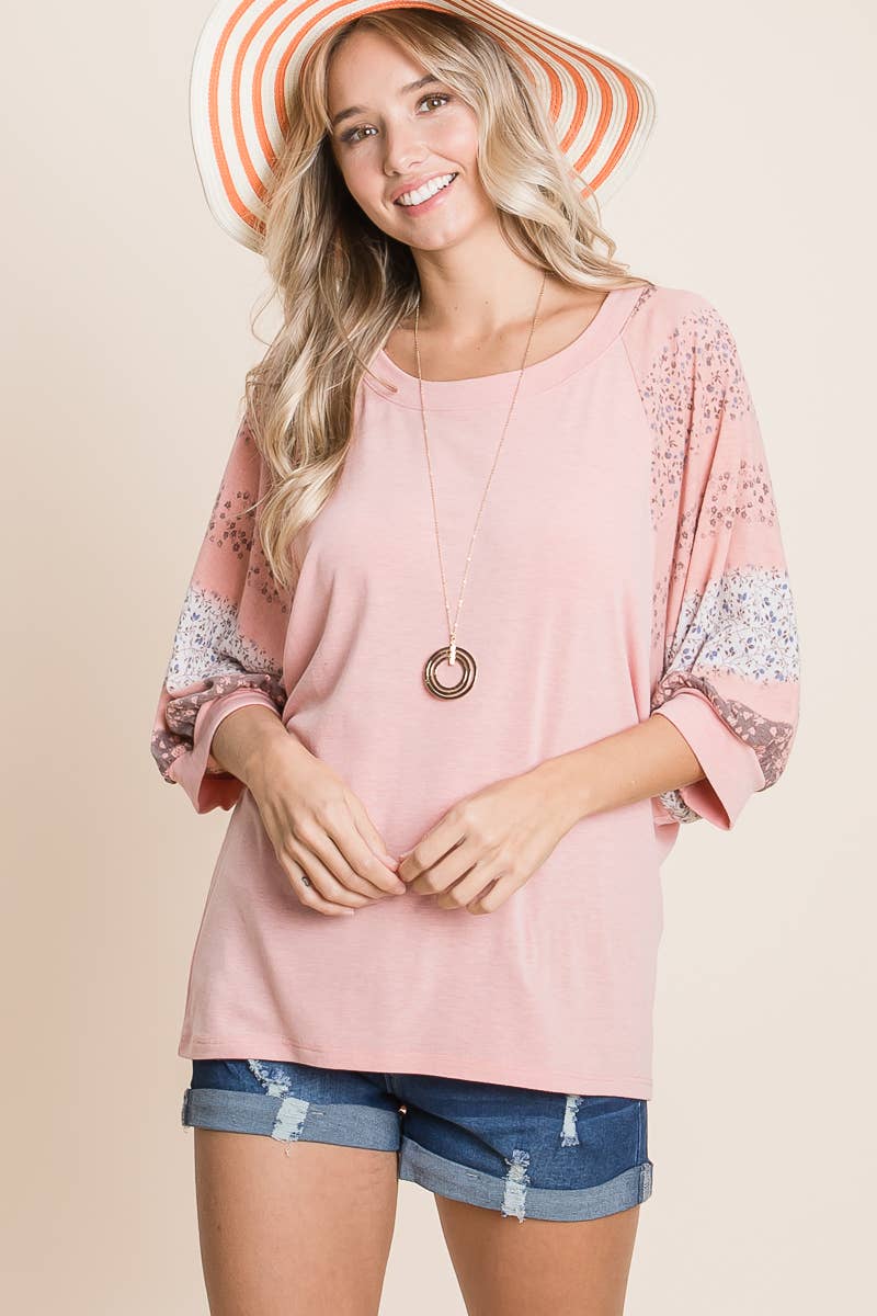Floral Dolman Sleeves Top: Coral