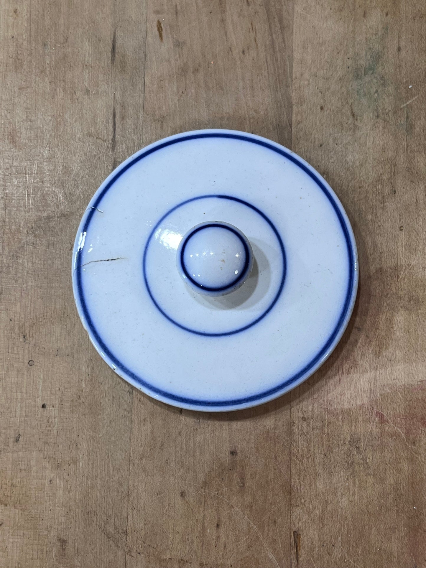 Vintage Blue Banded Ceramic Crock Lid Orlando Estate Auction