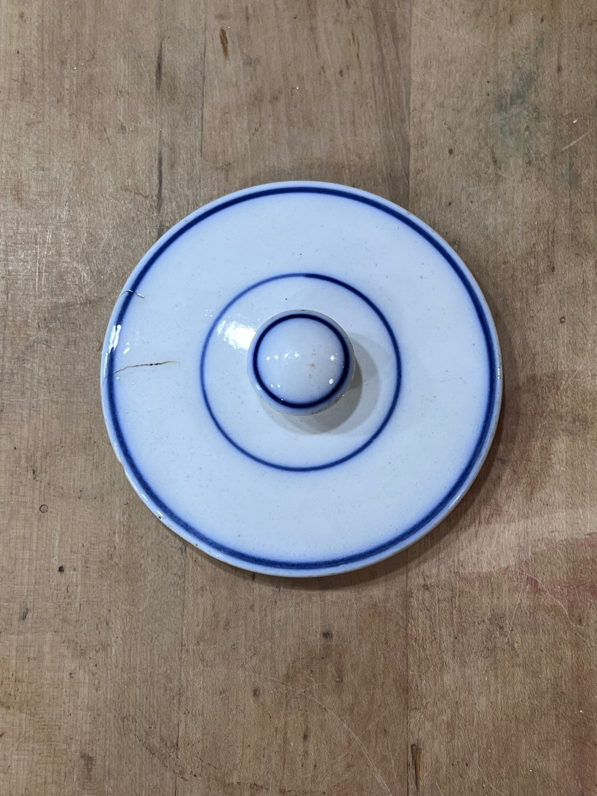 Vintage Blue Banded Ceramic Crock Lid Orlando Estate Auction