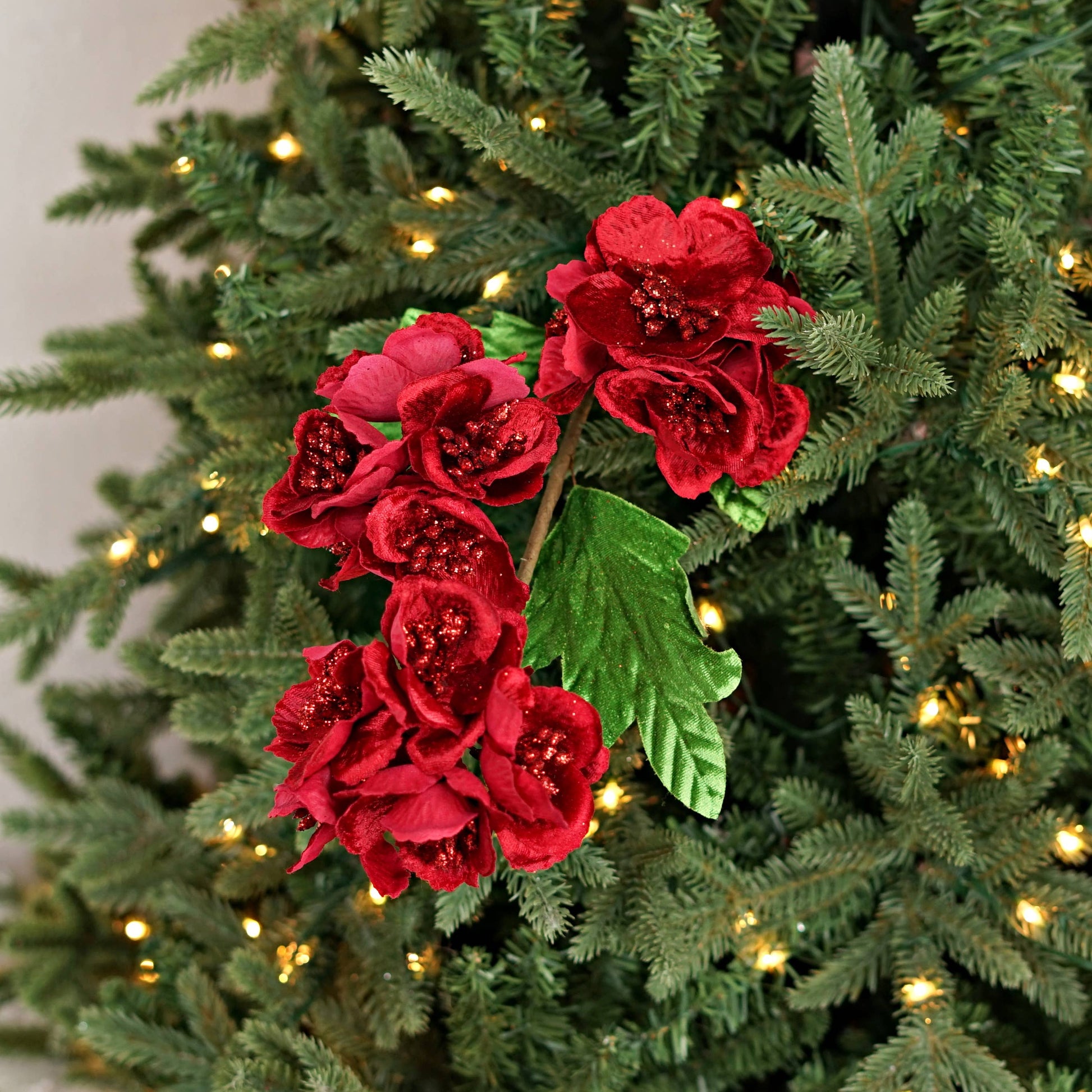 23in Velvet Cluster Hydrangea Spray-RED