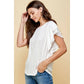 White Solid Round Neck Double Ruffle Cap Sleeve Top