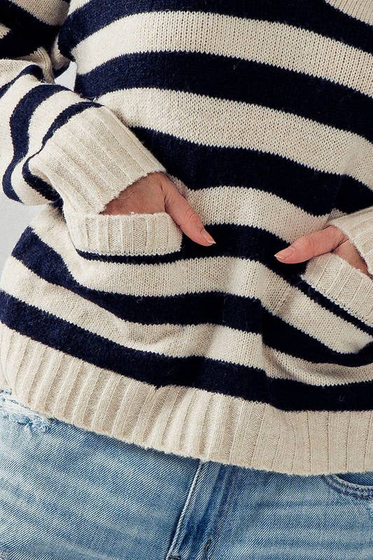 Madison Sailor Collar Stripe Knit Sweater: Navy