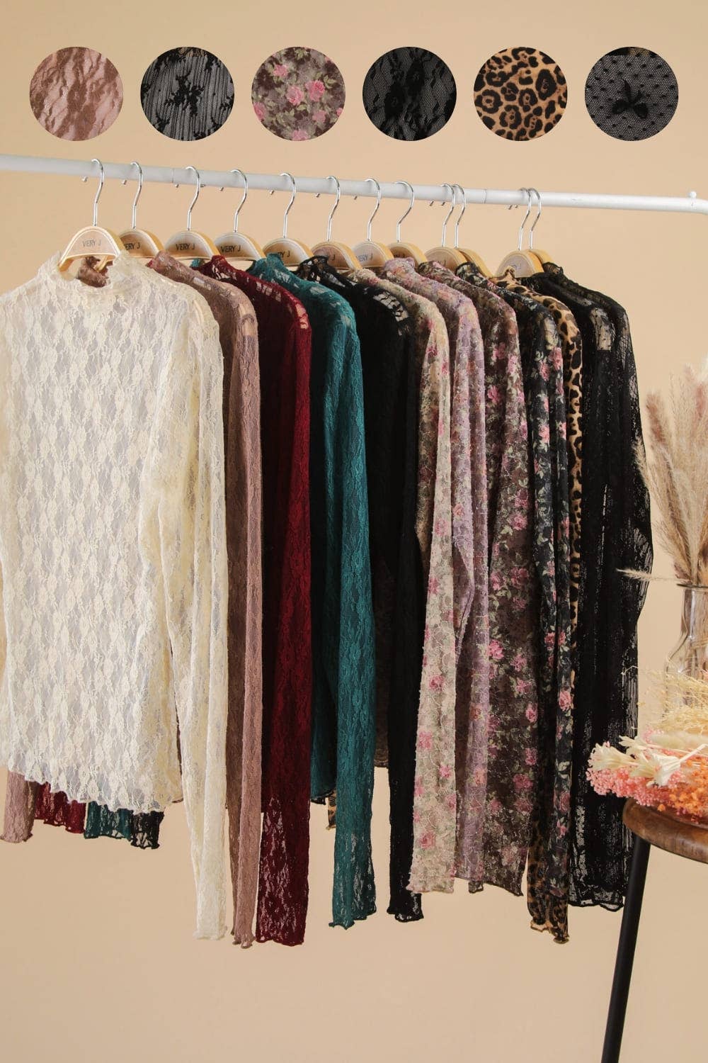 High Neck Fitted Sheer Mesh Lace Knit Top: BLACK BOW