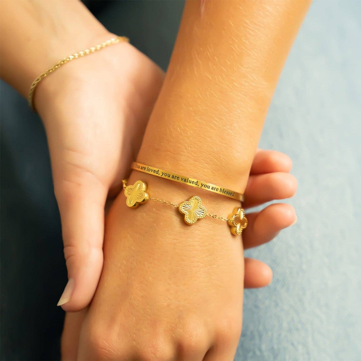 18K Gold PVD You are Loved Engraved Bangle Bracelet: Gold WJW
