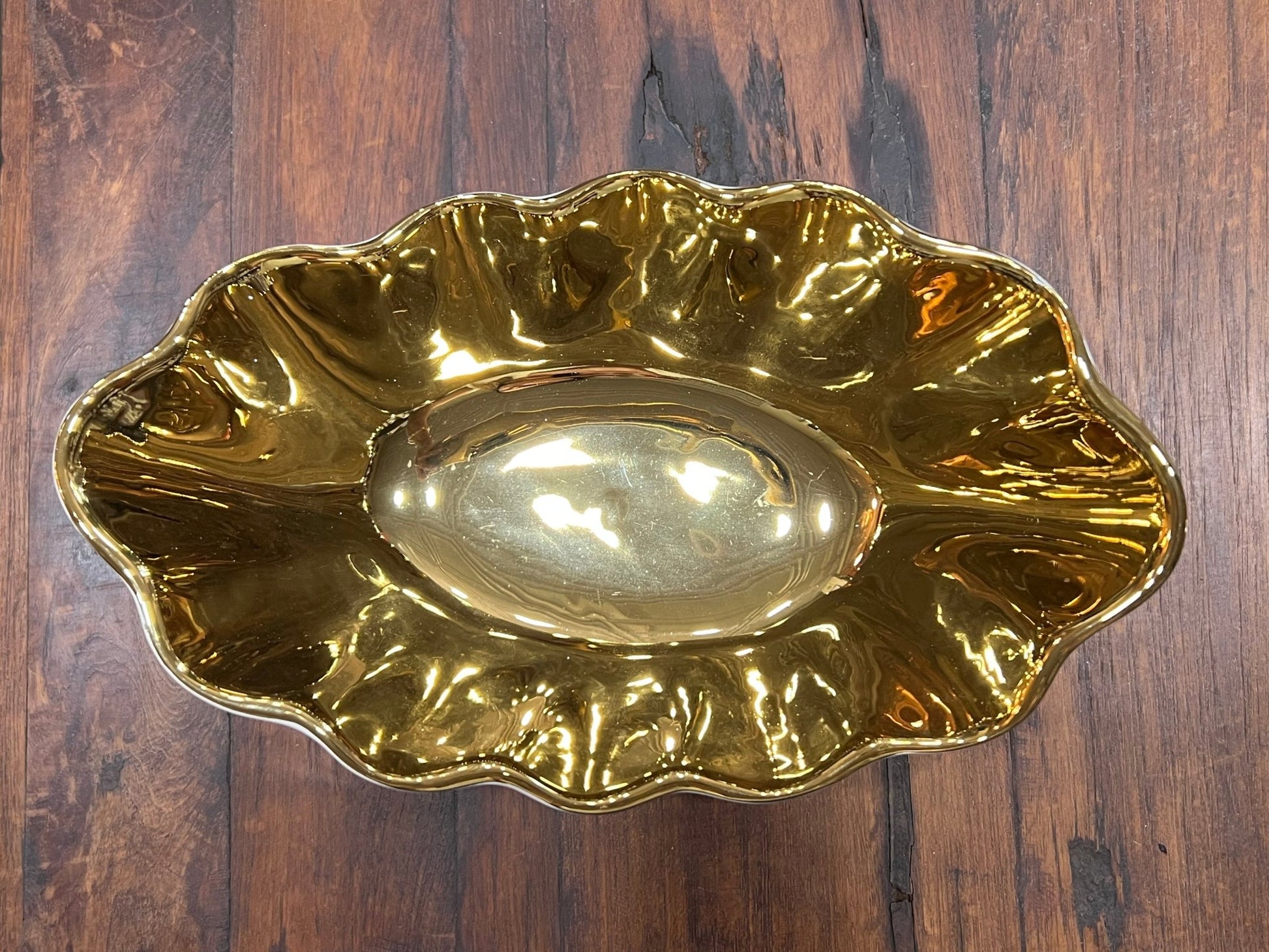 10 Strawberry Street Metallic Gold Porcelain Fluted Scalloped Oval Serving Bowl - The Mustard Seed Collection, The Seed
