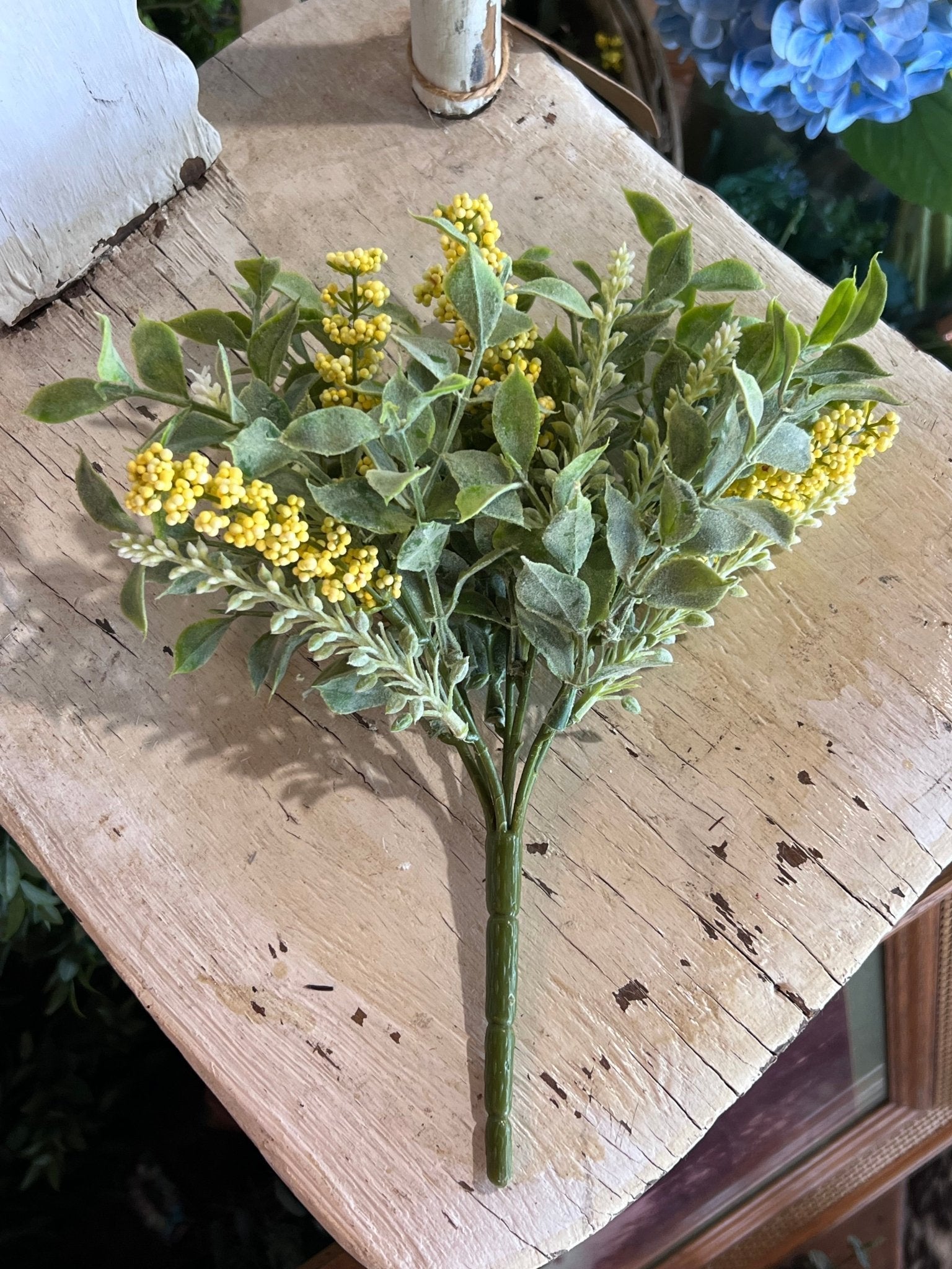 10" Yellow & Green Leaf Floral Sprig - The Mustard Seed Collection, The Seed